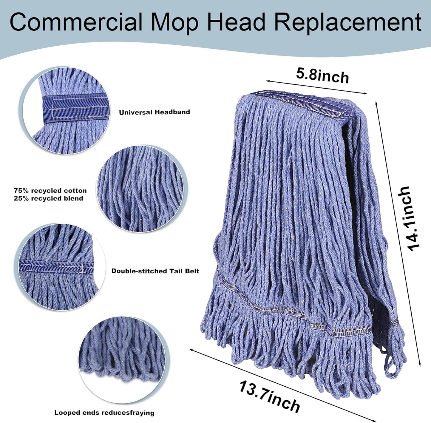 JERIA 4 Pack Heavy Duty Mop Head Replacements,String Mop Head for Commercial,Used for Home,Office and Kitchen,Washable,Reusable Mop