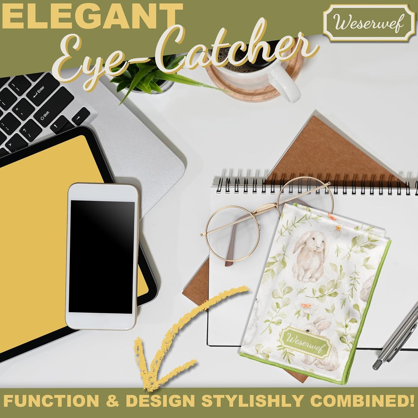 WESERWEF Design Microfiber Glasses Cleaning Cloth – Premium Cleaning Cloth for Eyeglasses, Screens, Tablets, Cameras & Lenses, 12" x 12", Ultra-Soft & Scratch-Free (Rabbits)