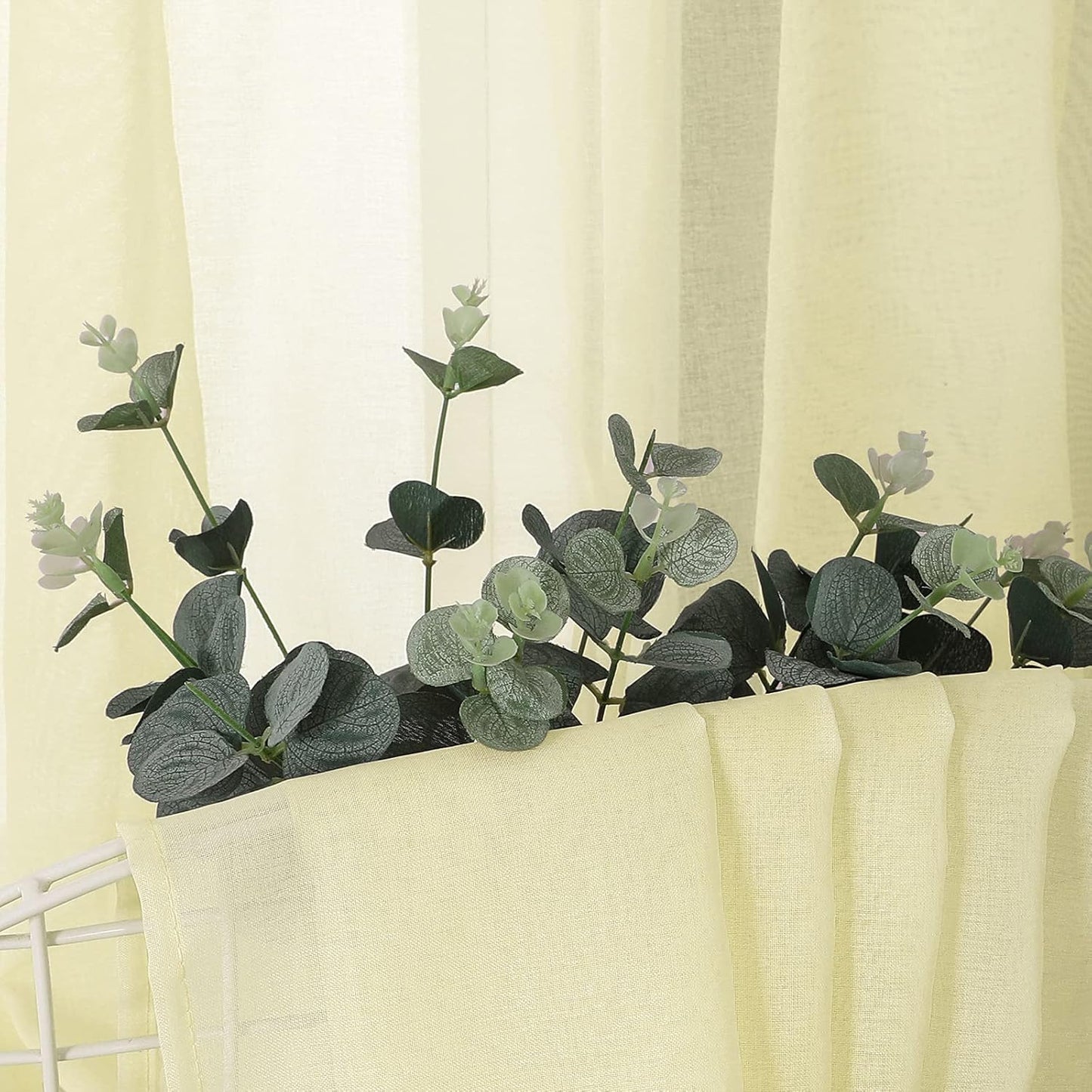 Tollpiz Short Sheer Curtain Linen Textured Living Room Curtains Sheer Light Filtering Rod Pocket Voile Curtain for Bedroom, 42 x 54 inches Long, Transparent Yellow, Set of 2 Panels