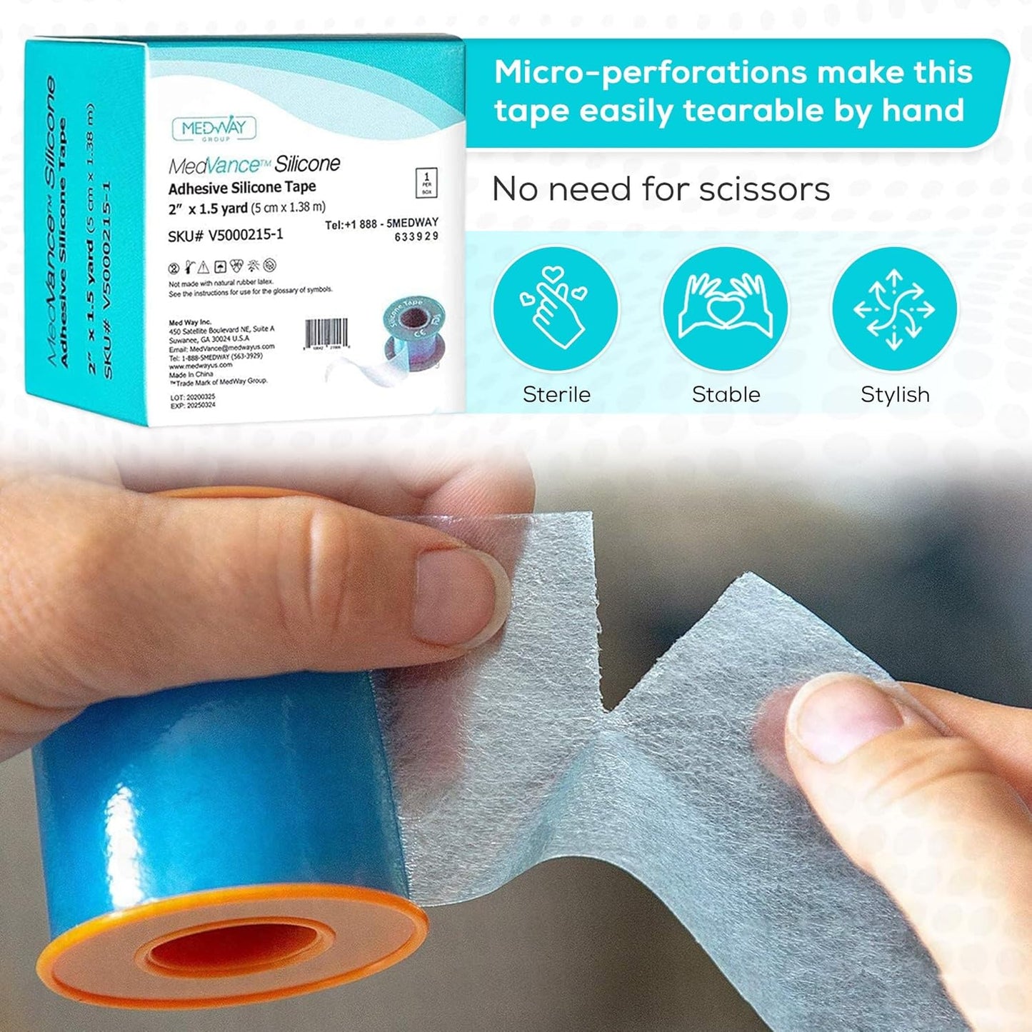 Medvance Cuttable Soft Silicone Tape - Waterproof Breathable Tape for All Skin Types - Easy Apply Non Stick Tape for Wounds - Adhesive Silicone Bandages for Blisters (3 Pack, 4.5 Feet Rolls)
