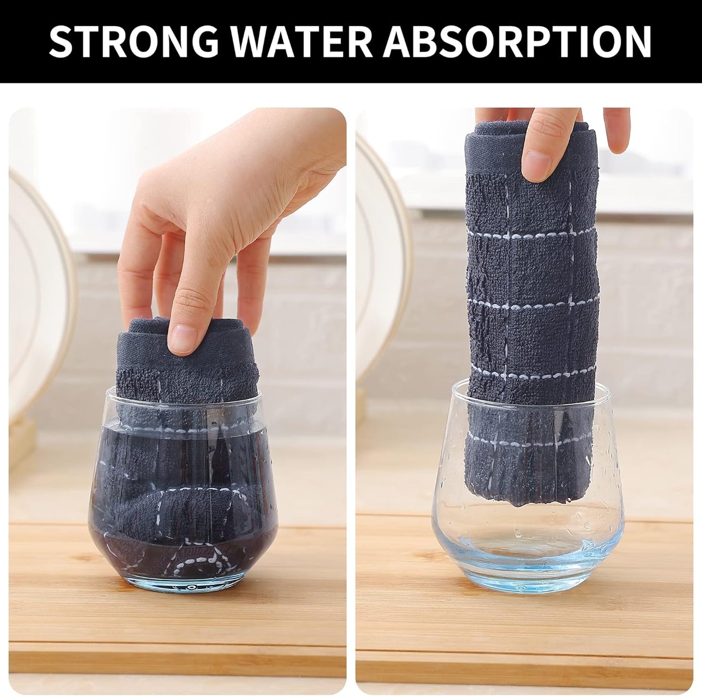 Homaxy 100% Cotton Terry Kitchen Towels(Multiple Color, 13 x 28 inches), Checkered Designed, Soft and Super Absorbent Dish Towels, 4 Pack