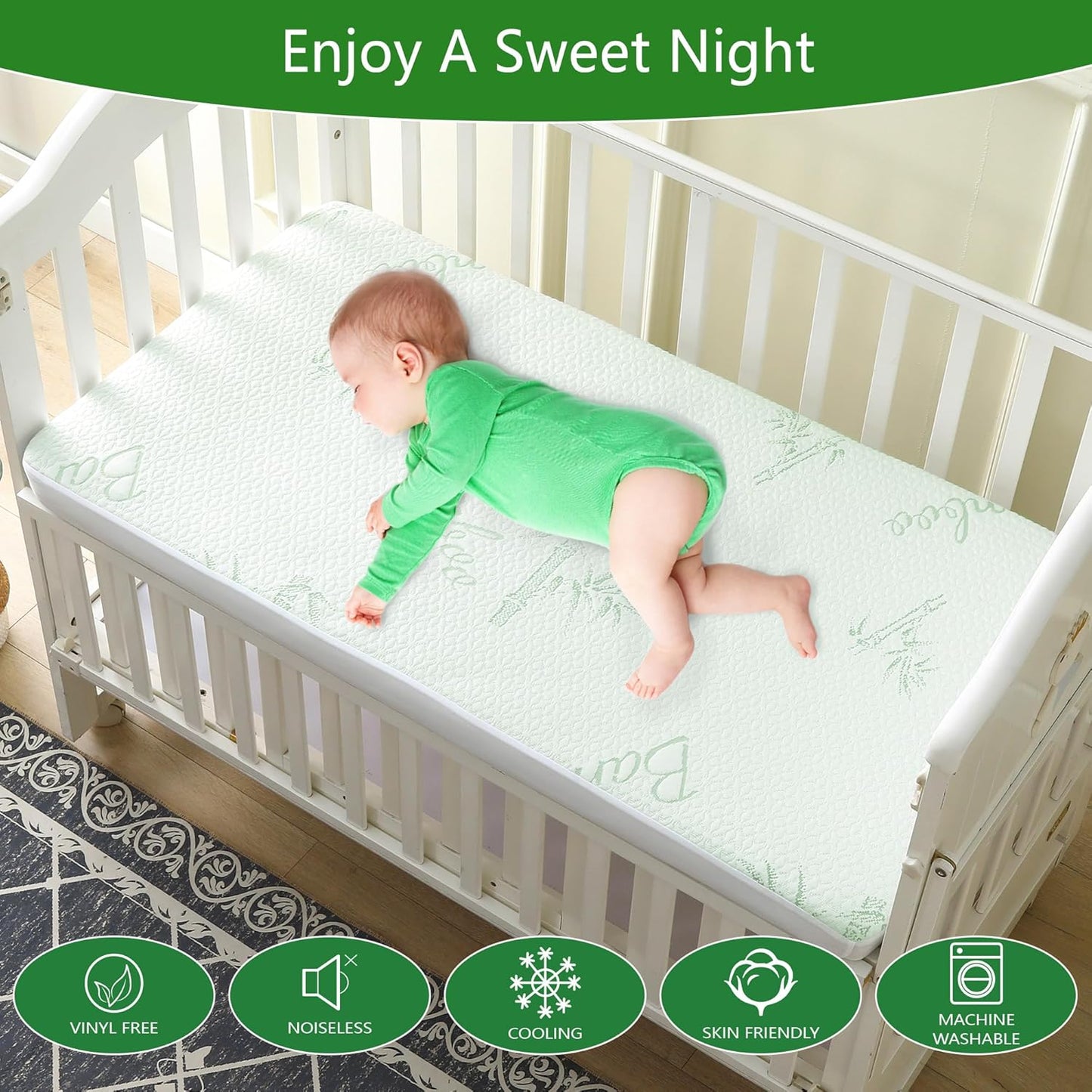 GOONIK Waterproof Mini Crib Mattress Protector, Bamboo Viscose Breathable Mini Crib Mattress Pad Cover for Baby Mattress with 4-13 inches Deep Pocket