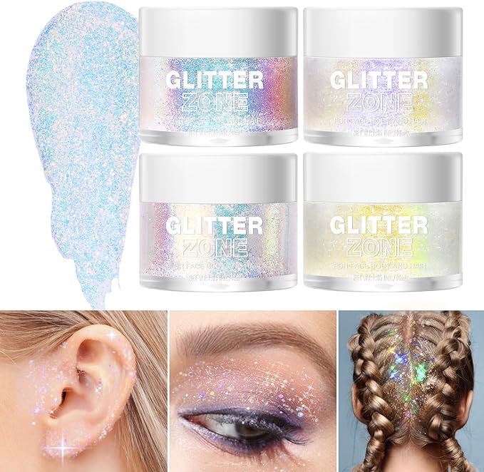 LANGMANNI Holographic Body Glitter Gel for Body, Face, Hair and Lip.Color Changing Glitter Gel Under Light. Vegan & Cruelty Free-1.35 oz (3# Neon Violet+4# Sapphire Blue)