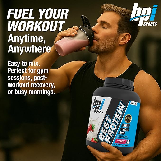 BPI Sports Best Protein – 100% Whey Protein Powder – Muscle Growth, Recovery, Meal Replacement – No Maltodextrin, No Fillers, Gluten Free – for Men & Women | Strawberries and Cream – 5.2 Pounds
