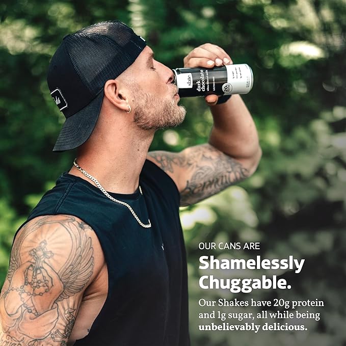 Slate Milk - High Protein Milk Shake - Dark Chocolate - Lactose Free, 20g Protein, 1g Sugar, 100 Calories, 1g Net Carbs, No Added Sugar - Natural, Breakfast Boost, Post Workout - 11 fl oz, 12 Cans