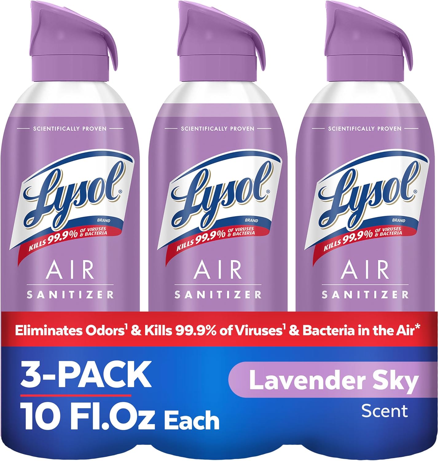 Lysol Air Sanitizer Spray with Odor Eliminator for Home & Office, Sanitizing Spray, Air Freshener Alternative, Lavender Sky Scent, 10 oz (Pack of 3)
