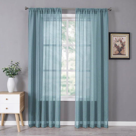 Tollpiz Sheer Curtains Linen Textured Bedroom Curtain Sheers Light Filtering Rod Pocket Voile Curtains for Living Room, 54 x 84 inches Long, Dusty Blue, Set of 2 Panels