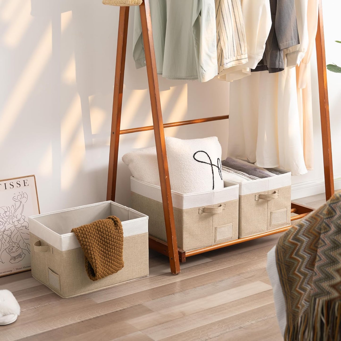 GRANNY SAYS Closet Storage Baskets for Shelves, Large Fabric Storage Bins, Collapsible Clothing Storage and Organization, Decorative Storage Bins, Khaki&Ivory, Extra Large, 3-Pack