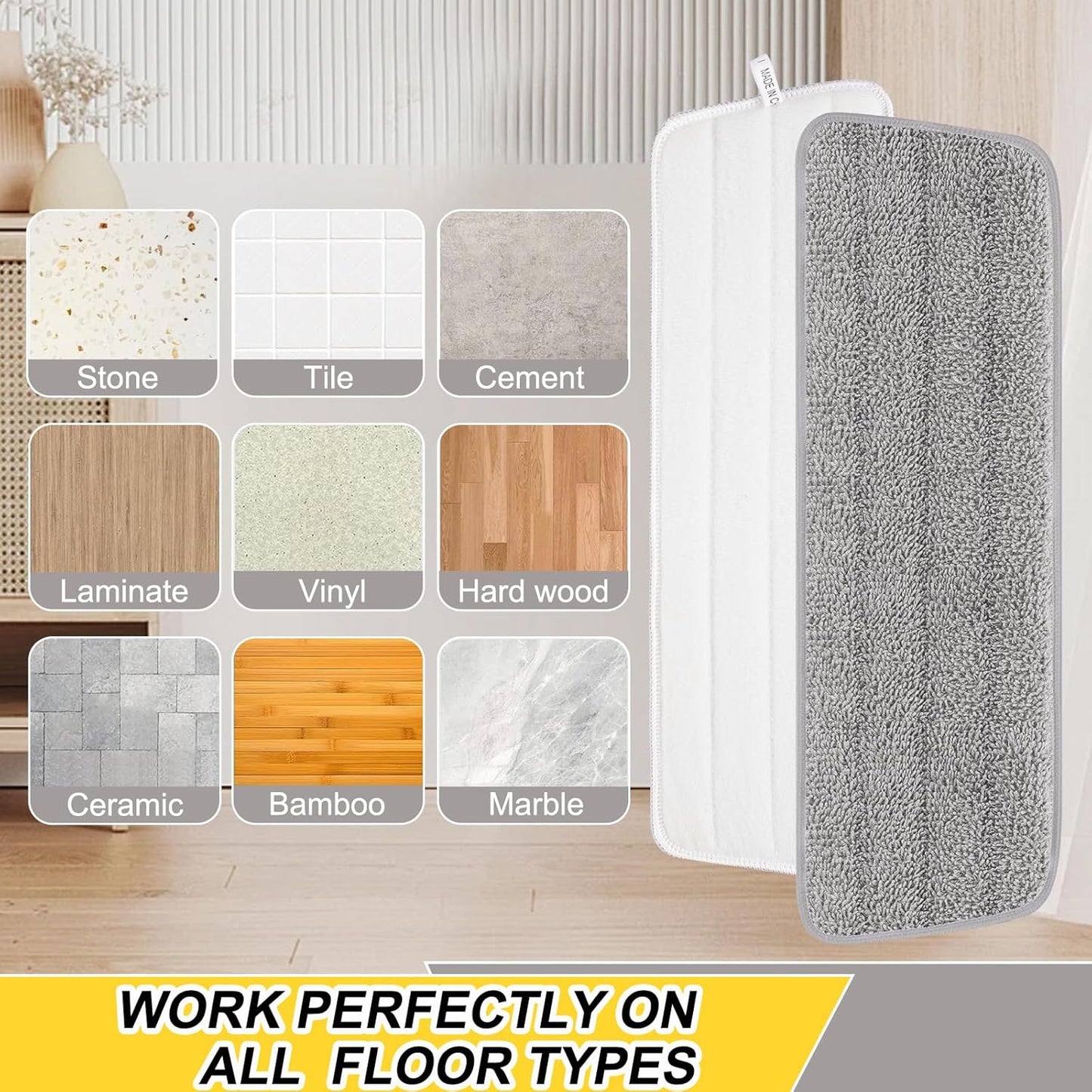 16.5 Inch Reusable Mop Pads Microfiber Spray Mop Replacement Heads for Wet/Dry Mops Compatible with Bona Floor Care System (6 Pack)