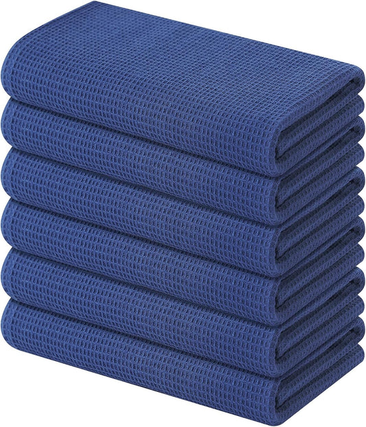 Homaxy 100% Cotton Waffle Weave Kitchen Towels - 6 Pack Soft and Absorbent Dish Towels - 16 x 26 Inches Quick Dry Hand Towels - Navy Blue