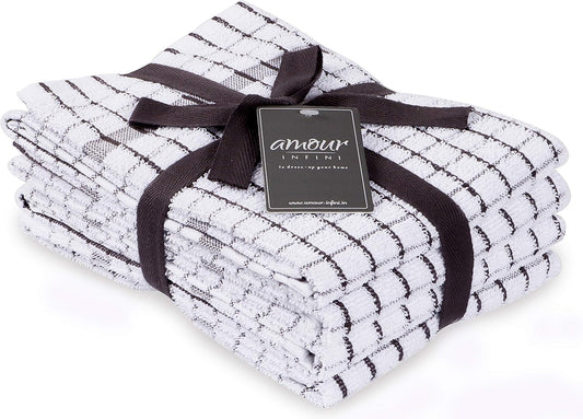 AMOUR INFINI Kitchen Towels Set of 4 - Highly Absorbent, Super Soft Terry Cotton 20x28 Inch Dish Towels with Hanging Loop - Hand & Tea Towels for Cleaning & Drying Dishes (D.Grey)