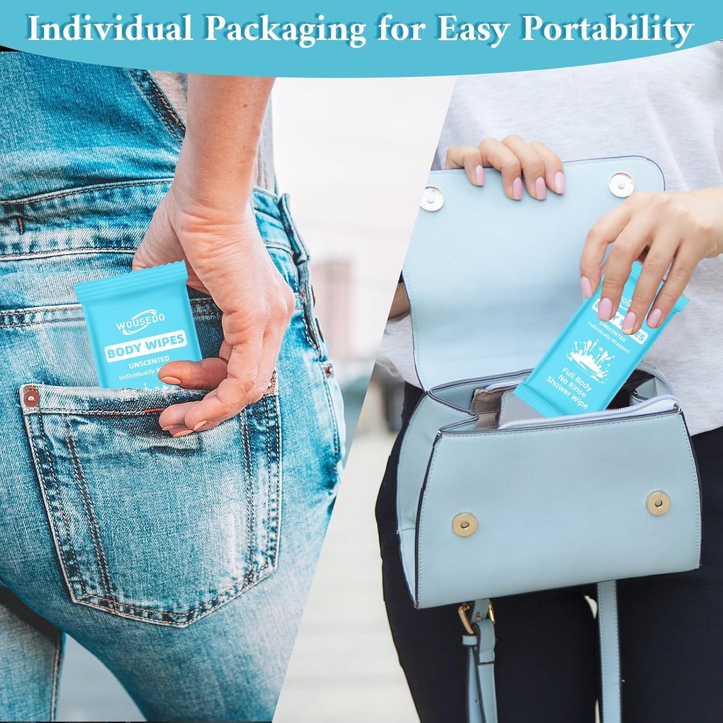 500 Pcs Ultra Thick Soft Large Body Wipes Individually Wrapped(7.87" x 9.45"),Shower Wipes for Adults Bathing No Rinse,Personal Cleansing Wipes for Travel Gym,Bulk Deodorant for Homeless(Blue)