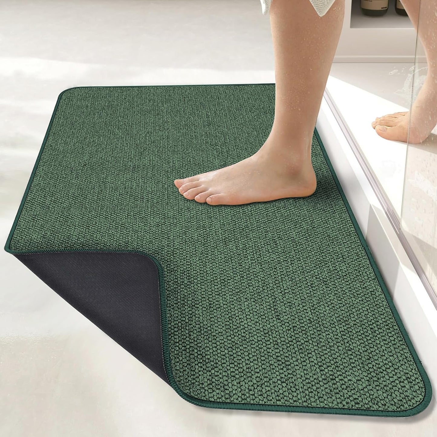Bath Mat,Ultra Thin Bathroom Rugs,Rubber Bath Mats for Bathroom,No Slip Bath Rugs,Quick Dry,Machine Washable,Low Pile,Absorbent,Shower Outside,Sink,Home Decor Accessories.Green,1'5"x2'3"(17x27inch)