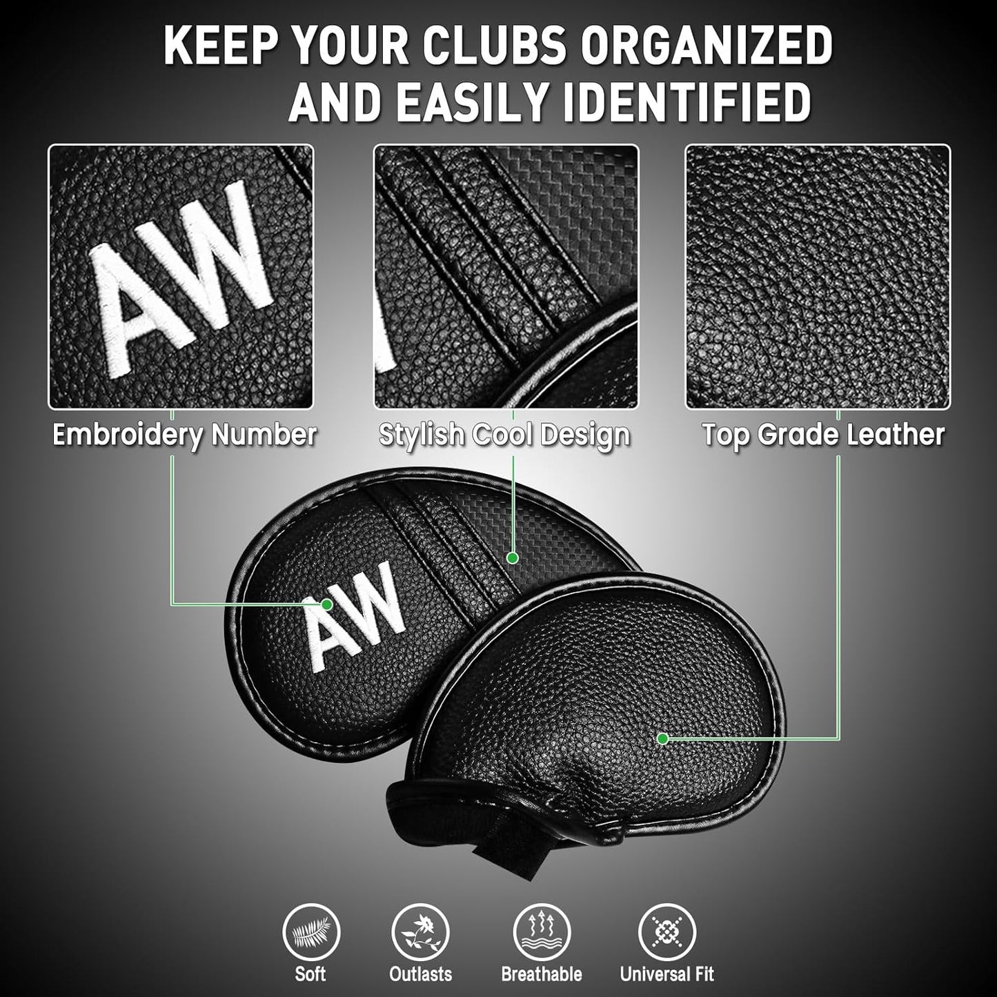 Amy Sport Golf Iron Head Covers Value 12 Pcs Set Thick Synthetic Leather, Protection Weatherproof Club Headcover Fit Universal Main Iron Wedge Golf Clubs for Men Women
