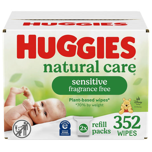 Huggies Natural Care Sensitive Baby Wipes, Unscented, Hypoallergenic, 99% Purified Water, 2 Refill Packs (352 Wipes Total)