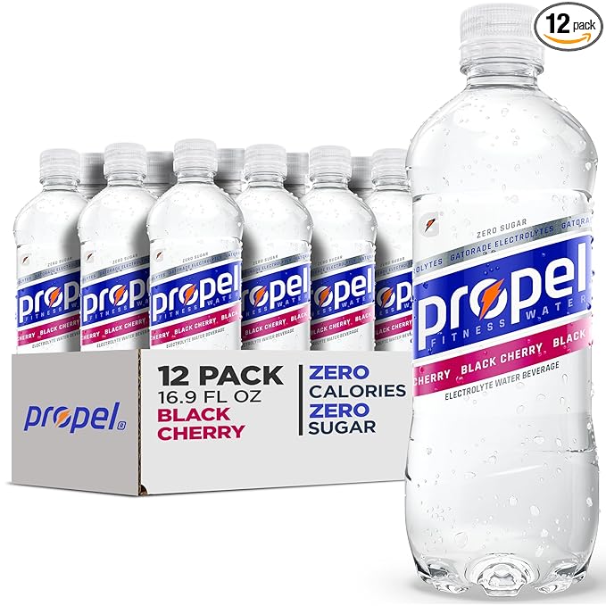 Propel Electrolyte Enhanced Water Sports Drink, Black Cherry Flavored Water, Zero Calorie & Zero Sugar Hydration with Electrolytes and Vitamins C & E, 16.9 fl oz Water Bottles (12 Pack)