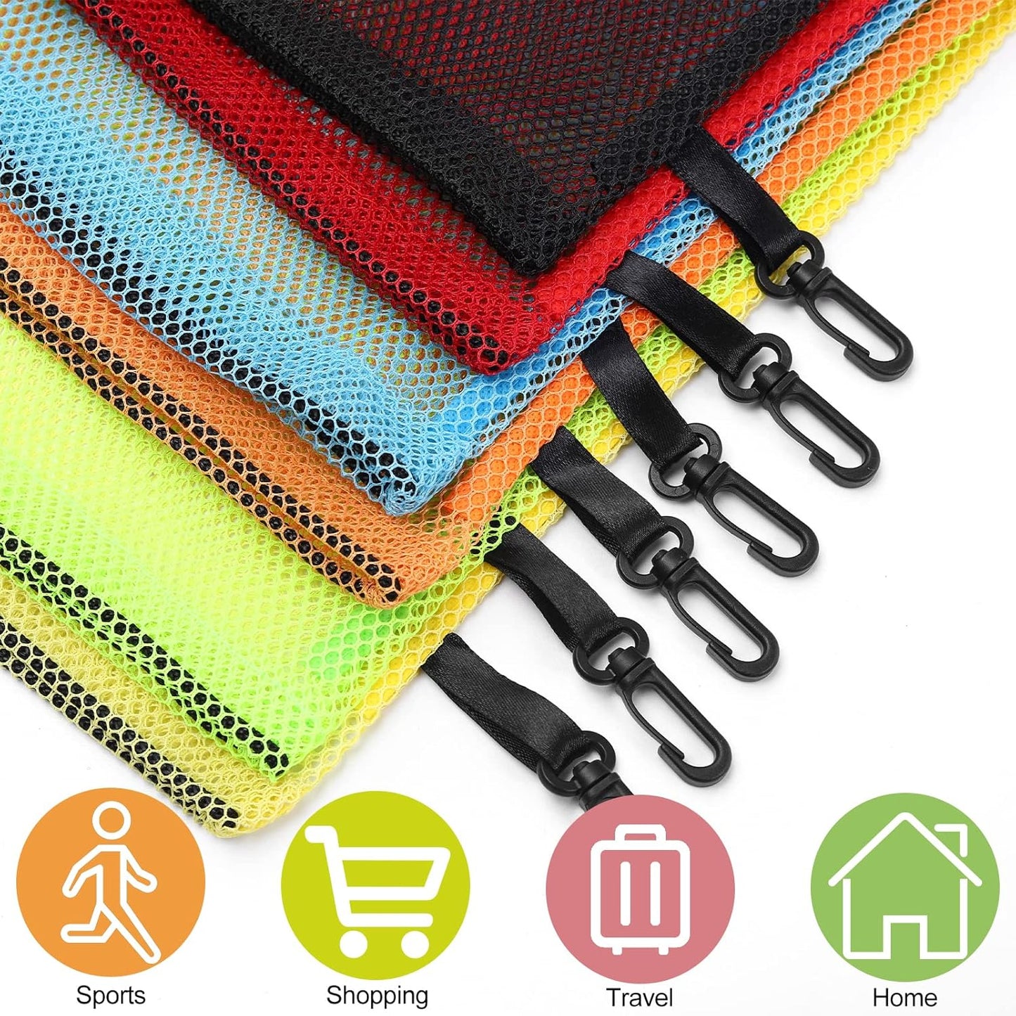 12 Pieces 6 color Mesh Bags with Clips Nylon Mesh Bag Mesh Drawstring Stuff Bag with Cord Lock for Collecting Toys Laundry Sports Gym Beach Travel