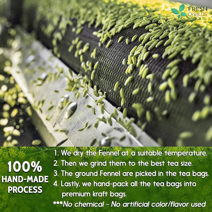 FreshDrinkUS, Premium 135 Fennel Tea Bags, 100% Natural & Pure from Fennel Seeds. Fennel Seed Herbal Tea. Fennel Seed Tea. Made with Natural Material Tea Bags. No Sugar, No Caffeine, No Gluten, Vegan.