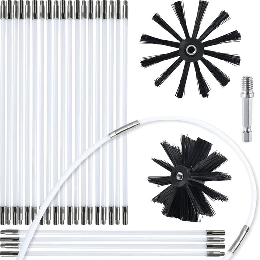 HOKLNUSE Dryer Vent Cleaner Kit Chimney Sweep Cleaning Tools Pellet Stove Cleaner Kit Air Dryer Duct Fireplace Brushes for Easy Lint Cleaning with 4" and 6" Brush Heads (Medium Duty, 30Feet)