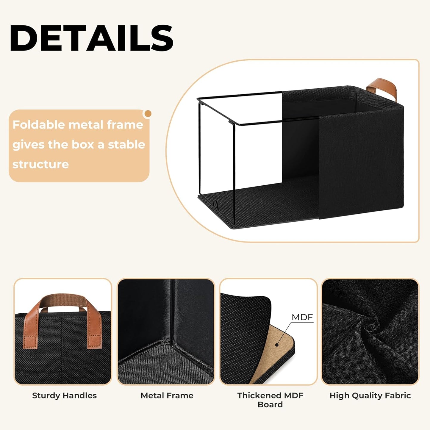 GRANNY SAYS Storage Baskets for Shelves, Closet Organizer Bins, Clothes Storage Bins with Metal Frame, Large Baskets for Organizing and Storage, Collapsible, Black, 2-Pack