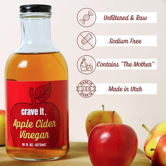 Crave It. Apple Cider Vinegar with Mother - Gut Health & Digestion - Made with Utah Honey - 16oz - 6pk
