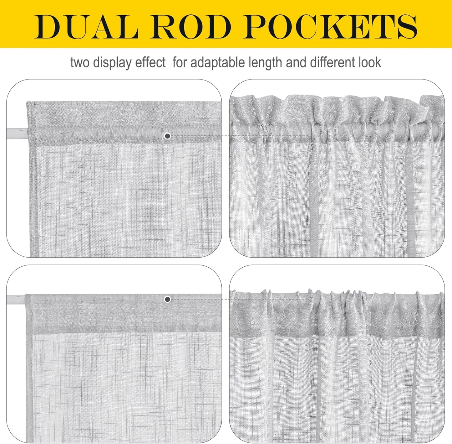 NICETOWN Side Door Window Curtains for Front French Door Curtain for Small Window Sidelight, Sheer Rod Pocket Kitchen Curtains with Tieback, 1 Panel, Light Grey, 26" W x 64" L