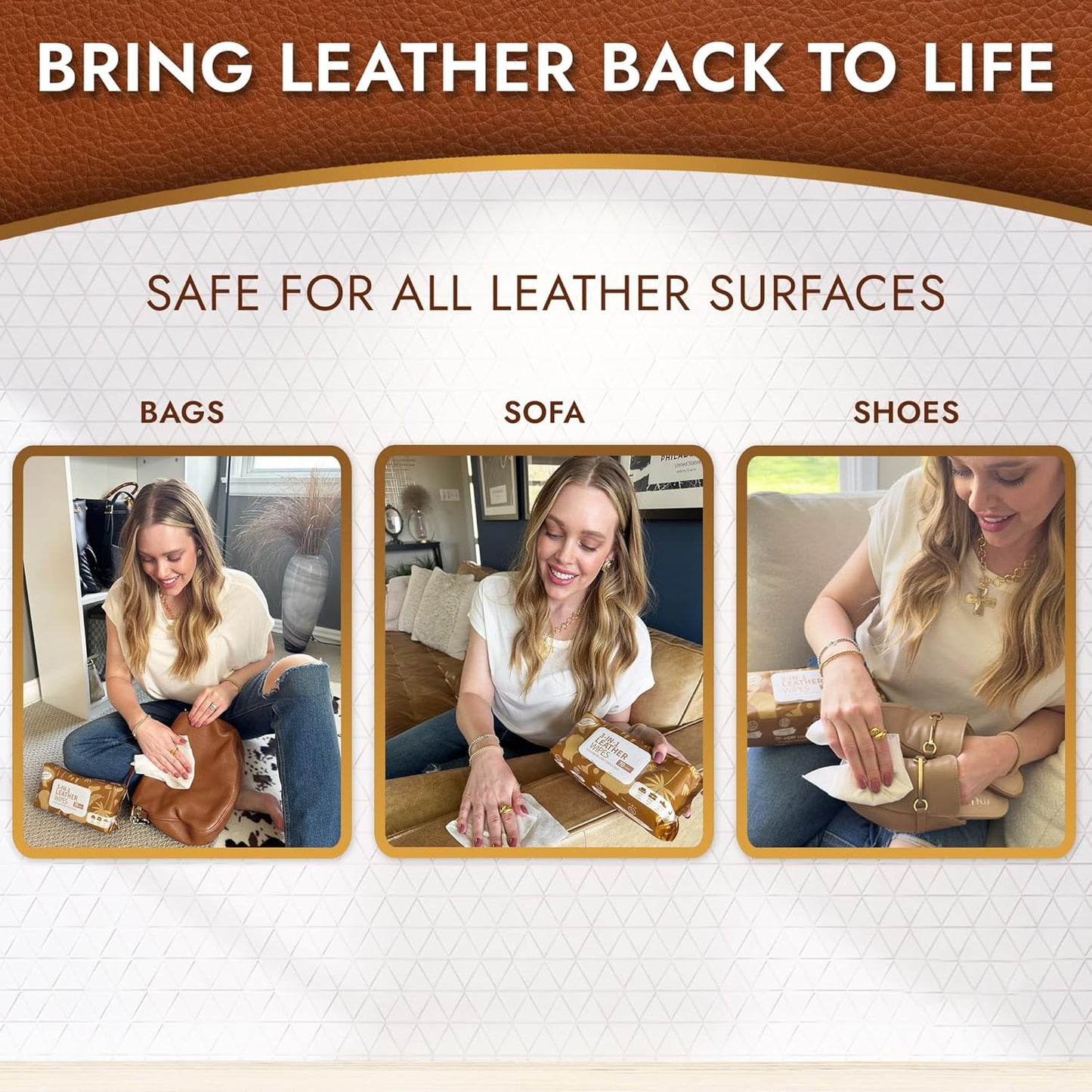 Air Jungles 3in1 Leather Wipes 140 Count, Extra Large 8" x 10" Size, Clean Condition Protect Wipes for Vinyl and Leather Apparel Furniture Auto Car Interior Shoes Boots Bags