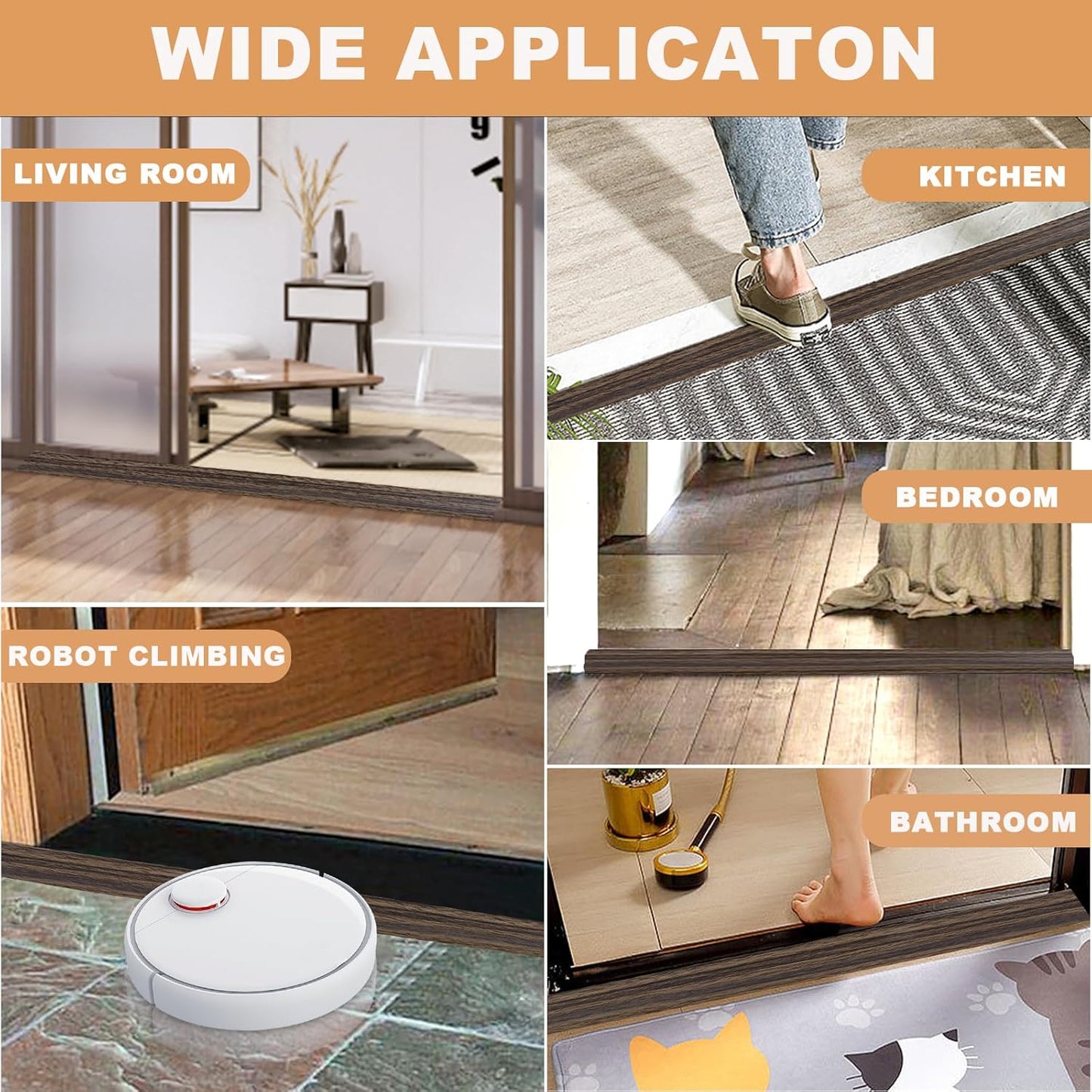 Vinyl Door Threshold Flooring Transition Strip Self Adhesive Carpet Edging Strip for Laminate Doorway Edge Threshold from 2/5" to 3/5" (Grayish Brown Wood Grain, 6.6 Ft)