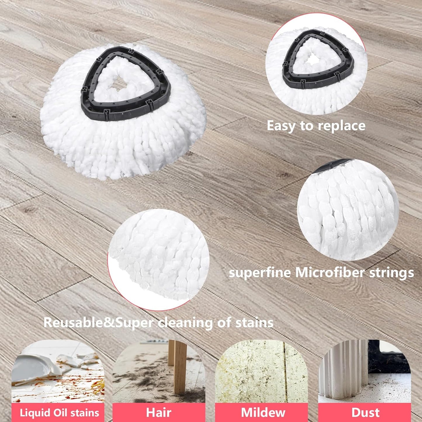 Mop Replacement Heads 6 Pcs & 2 Scrub Brushes Combo for Ocedar Easywring 1-Tank System,Microfiber Spin Mop Replacement Head,Machine Washable for Bathroom,Kitchen,Tub and Tile Cleaning