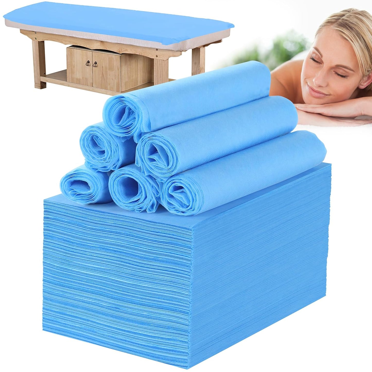 Disposable Bed Sheets for Massage Table 100 Pcs 31" x 71" Waterproof Massage Table Sheets Soft Non Woven Fabric SPA Massage Table Bed Cover Breathable for Beauty Tattoos Waxing Travel (Blue)