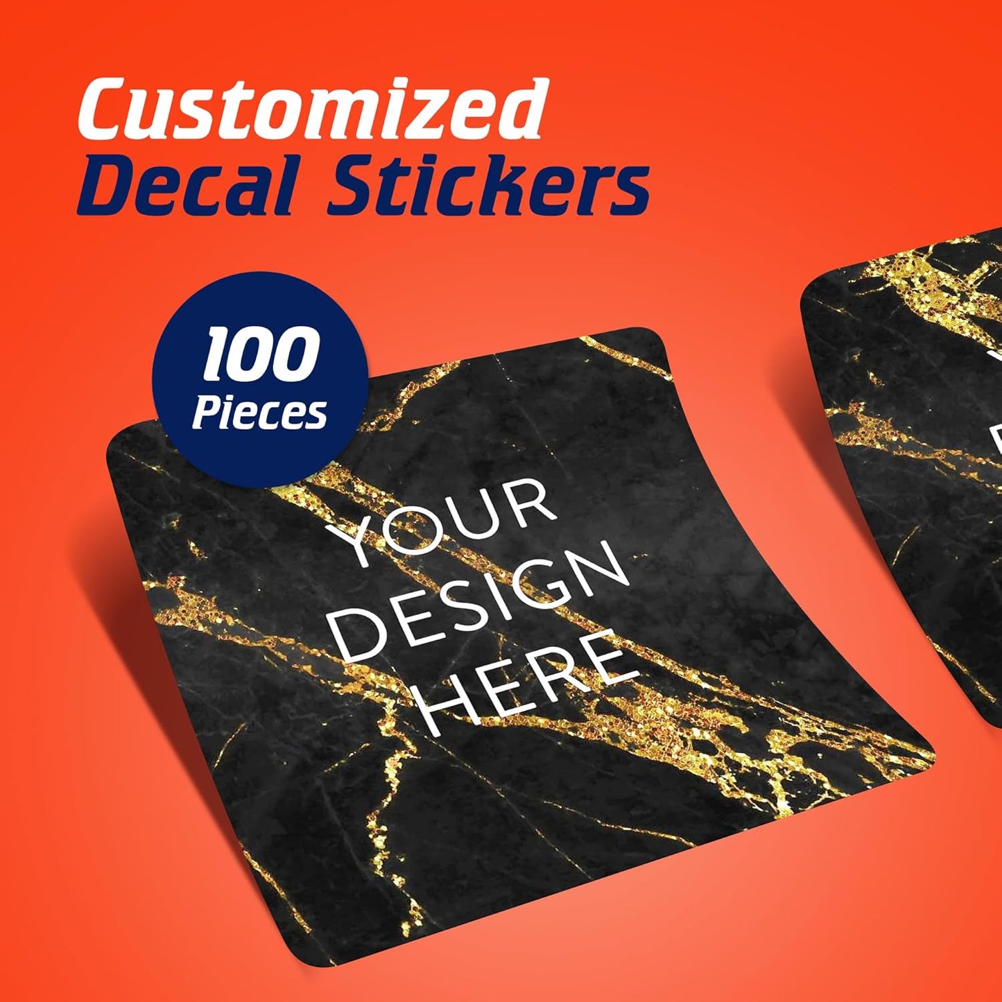 100 Custom Vinyl Stickers - Upload Your own Image, Text, Design, Logo - Personalized Logo Labels for Handmade, Packaging, Bottle, Jars, Candle, Brand Stickers (Black Gold Marble, 5x5 Square)