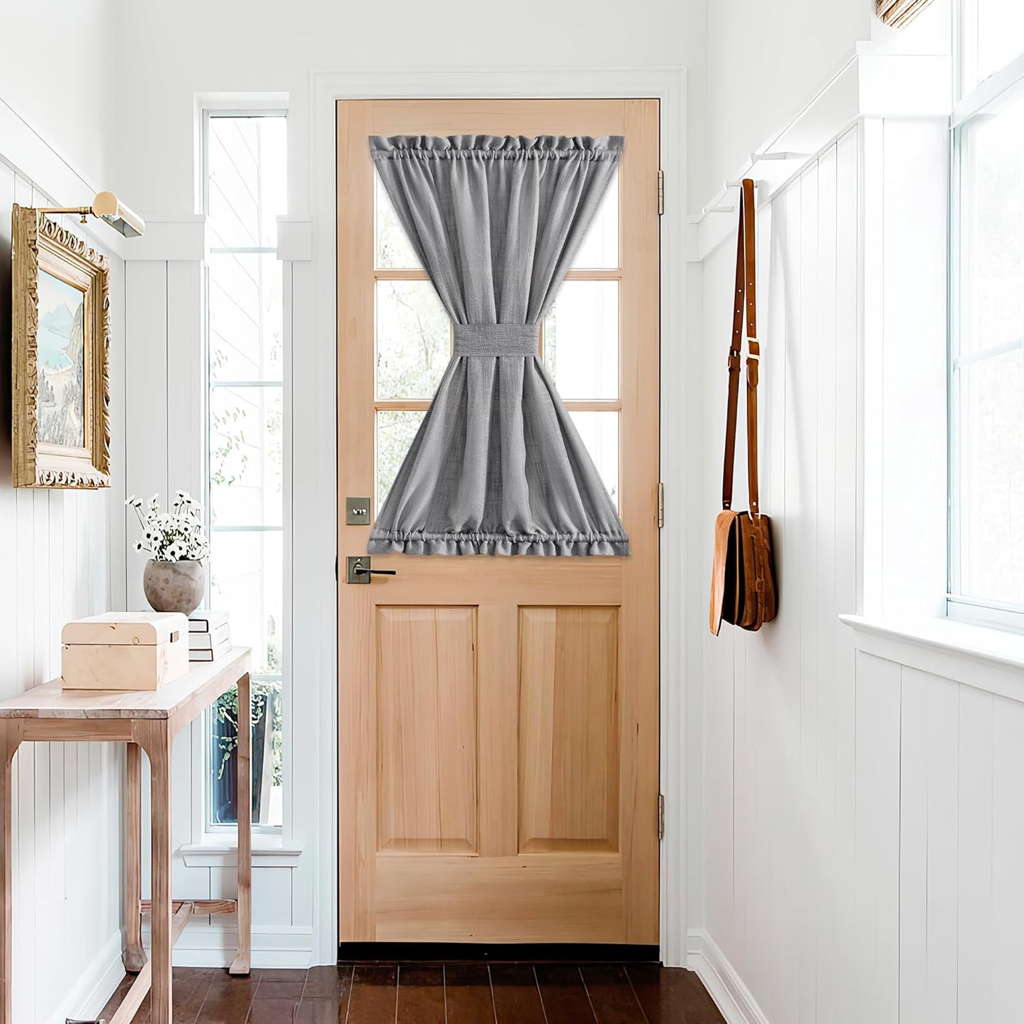 NICETOWN Sheer Door Curtains, Side Small Window Treatment, Farmhouse French Front Door Shade, Rod Pocket Sidelight Curtains with Tieback, 1 Panel, Dark Grey, 36W X 40L