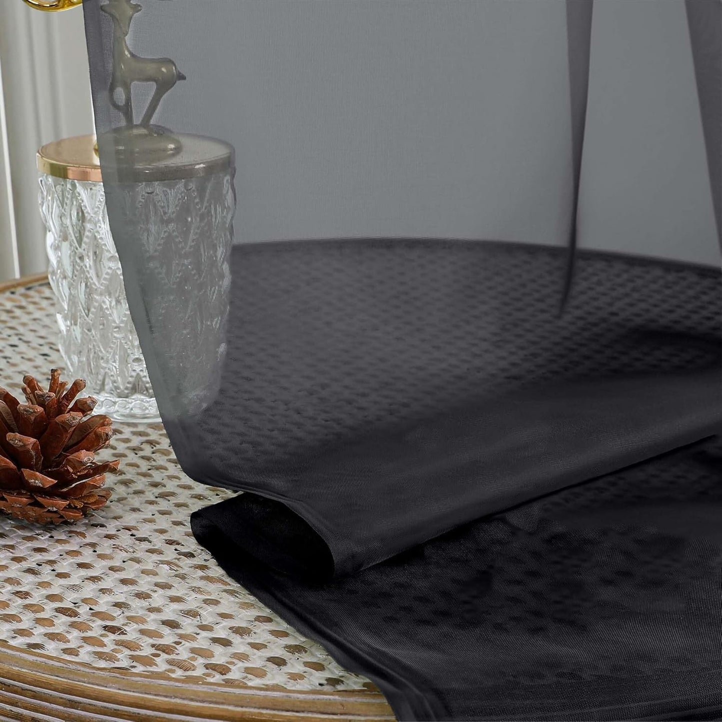 Chyhomenyc Black Sheer Curtains 90 Inches Long 2 Panels, Light Filtering Black Curtains for Living Room, Soft Gentle Voile Rod Pocket Bedroom Window Drapes, 59Wx90L Inch, 2PCS