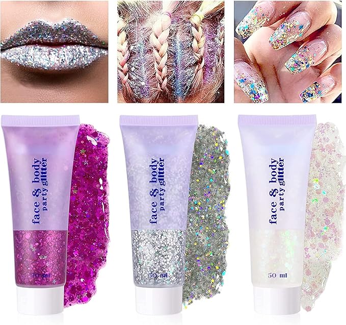 Rose Body Glitter,Sparkling Neon Outfit Party Holographic Sequins Paint Body Glitter Gel Makeup.(04# Rose)