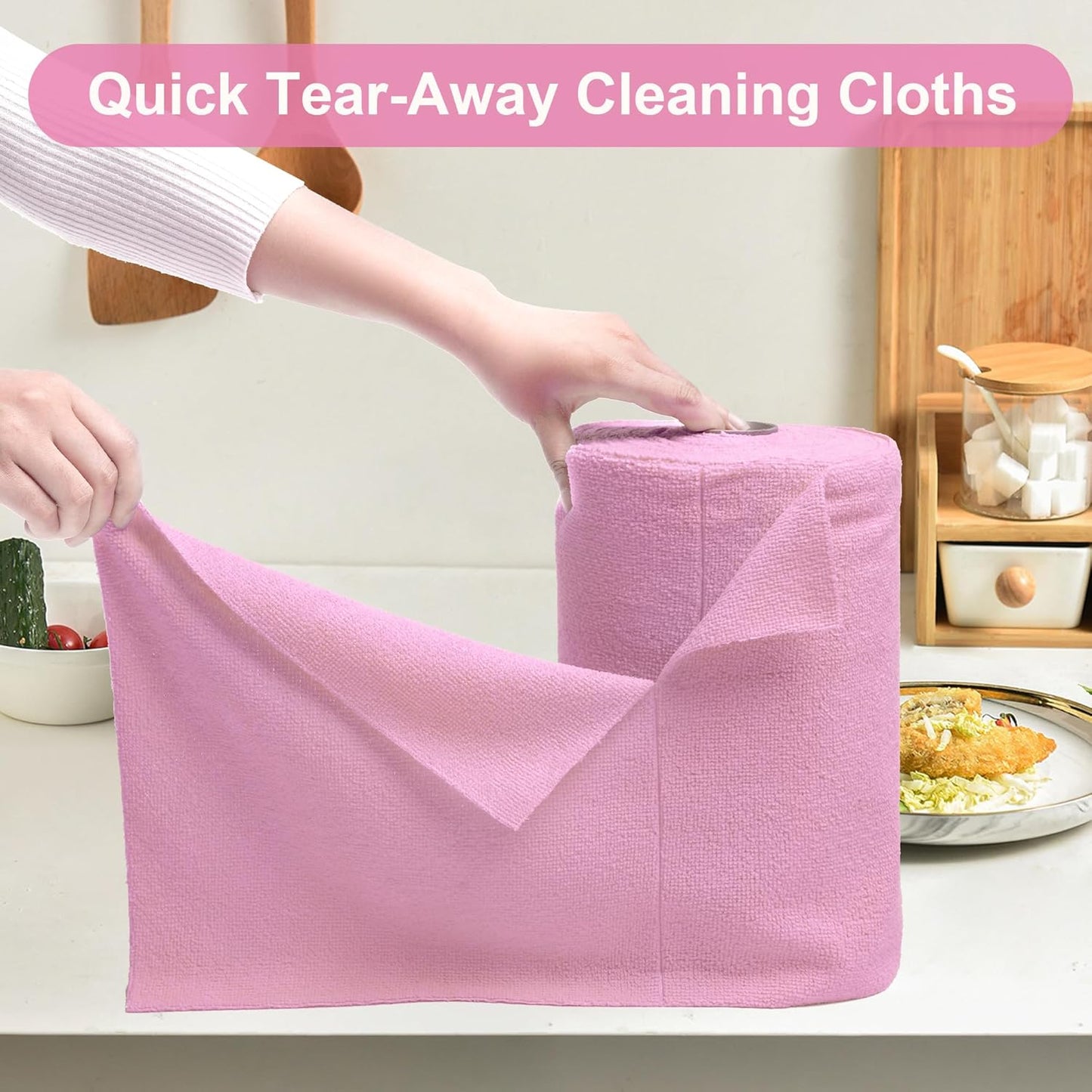 LIVOS Microfiber Cleaning Cloth Roll - 80 Pack, Reusable Paper Towels Pink Tear Away, Microfiber Towels for Cars, Super Absorbent Lint Free Cleaning Rags for House, Kitchen, Window-11.5"x11.5"