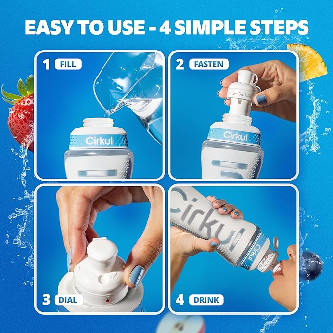 Cirkul 22oz. White Plastic Grip Squeeze Water Bottle & Sport Lid, BPA-Free, Non-Slip Design for Gym, Biking & Sports