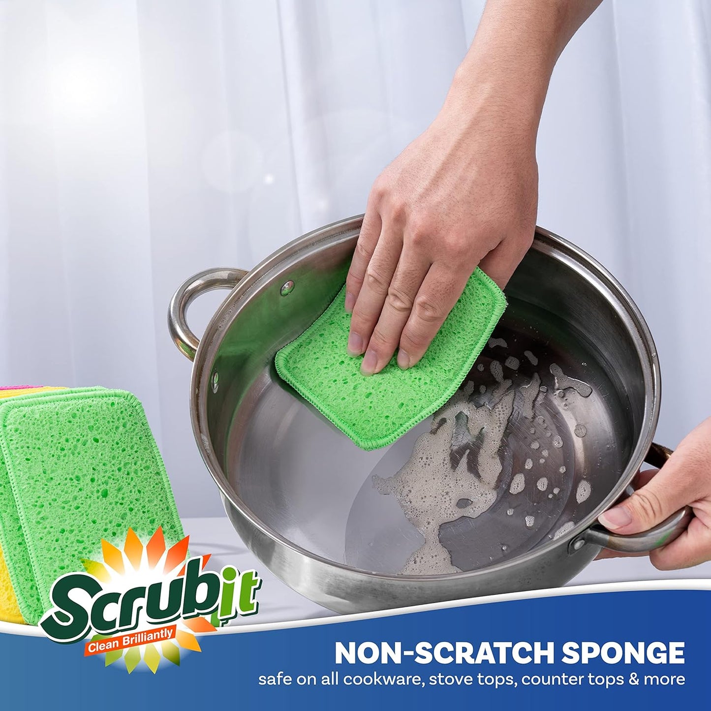 Scrub and Wipe Scrubbing Pads [10 Pack] – SCRUBIT Dual Sided Scouring Pad and Sponge - Reusable Kitchen Scrubbing Sponges for Dishes, Pots, Pans Utensils & Non-Stick Cookware (Pink)