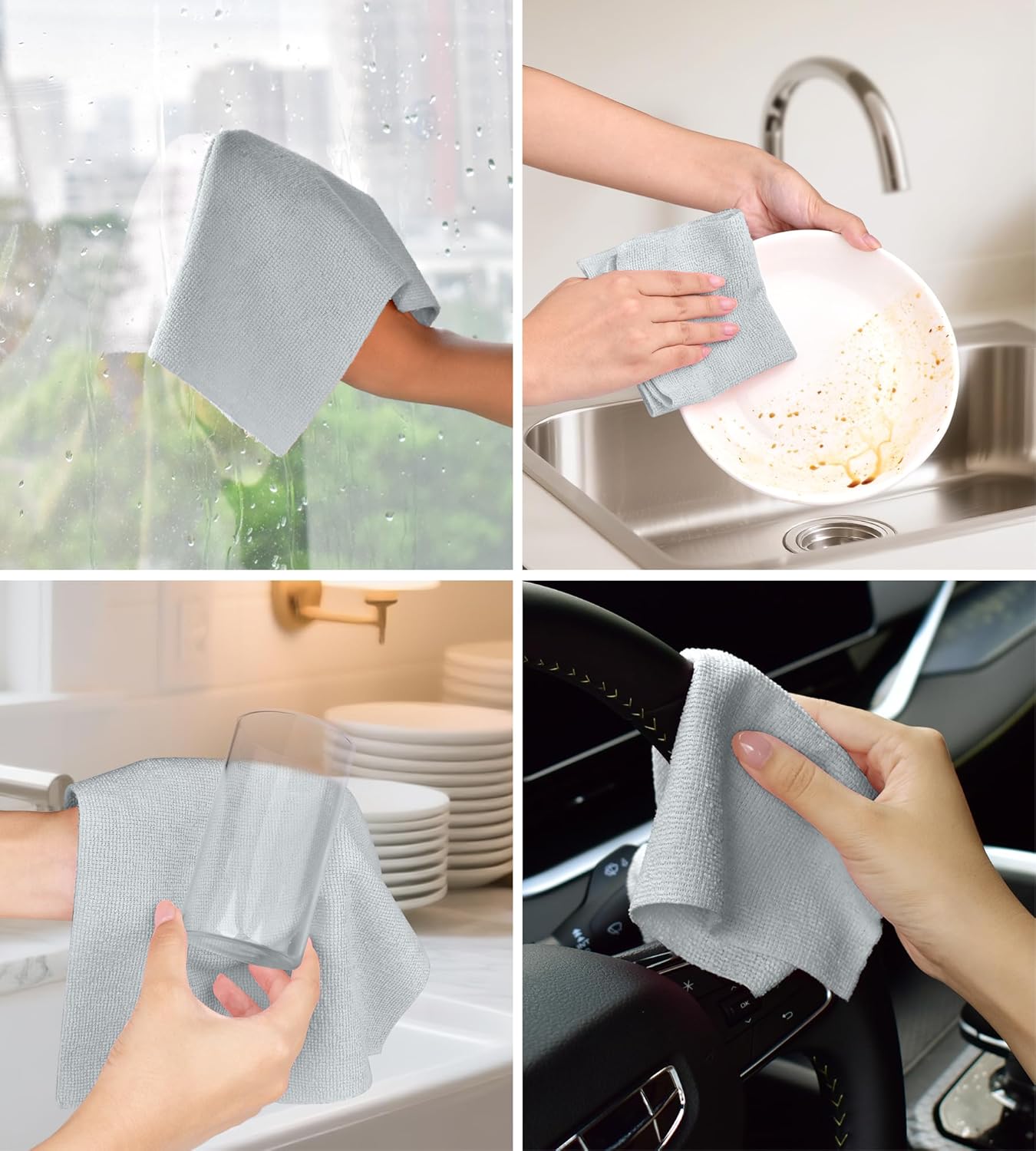 Roll of Microfiber Cleaning Cloth –100 Pack, Tear Away Microfiber Towels, Reusable, Washable, Scratch-Free, Cleaning Supplies,Kitchen Towels for Car, Home, Kitchen, Dishes(Cloud Gray)