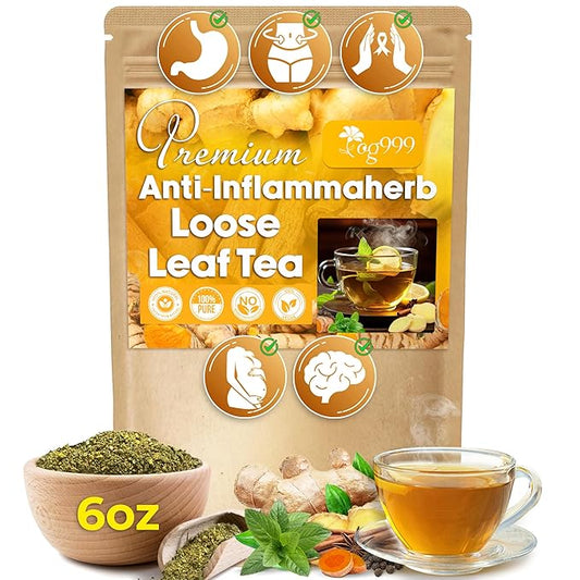 TOG999, 6oz/100 cups Anti-Inflammaheb Loose Leaf Tea | 100% Natural Blend of Ginger, Turmeric, Peppermint, Black Pepper & Cinnamon | Caffeine-Free, Sugar-Free, Gluten-Free, Vegan, Handcrafted