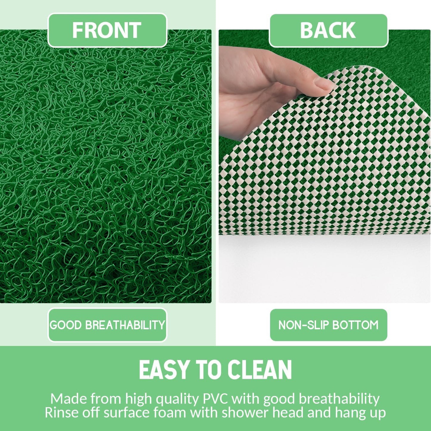 Non-Slip Bathtub Mat, 2 Pack Anti Slip Shower Mat, Fast Drying Bathtub Mats, Foot Scrubber Mat, Anti Slip Mat for Tub, Floor, Bathroom, Kitchen, Home, Hotel (Dark Green 24"×16"+24"×16")