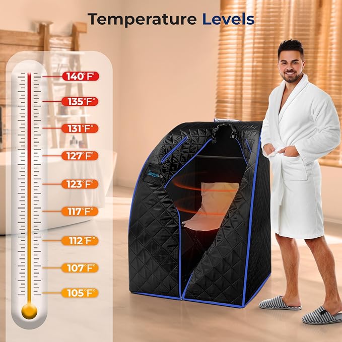 SereneLife Compact & Portable Infrared Steam Sauna, Personal Spa Style Sauna for at-Home Relaxation and Rejuvenation, Easy Access Sit-in Design, Foldable Chair, Energy Efficient, Foot Pad Heating Mat