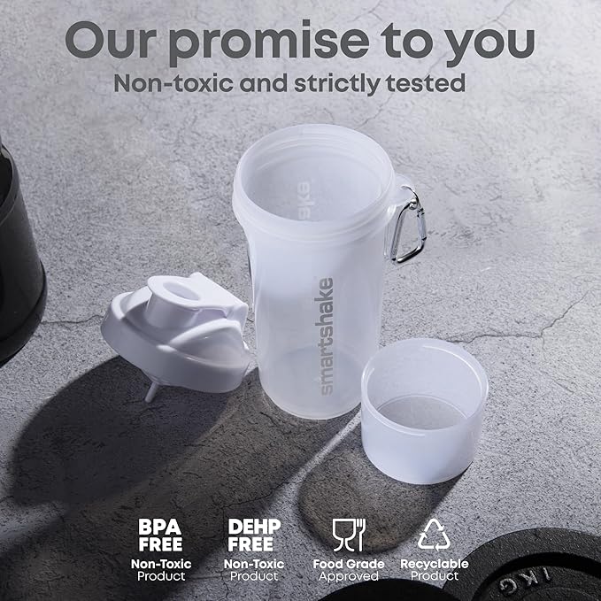 Smartshake Slim 4-Pack Protein Shaker Bottle 400 ml | 13.5 oz – Storage Included - Leakproof Screw-on Lid - BPA Free – Unisex - Black, White, Stormy Gray, Cotton pink