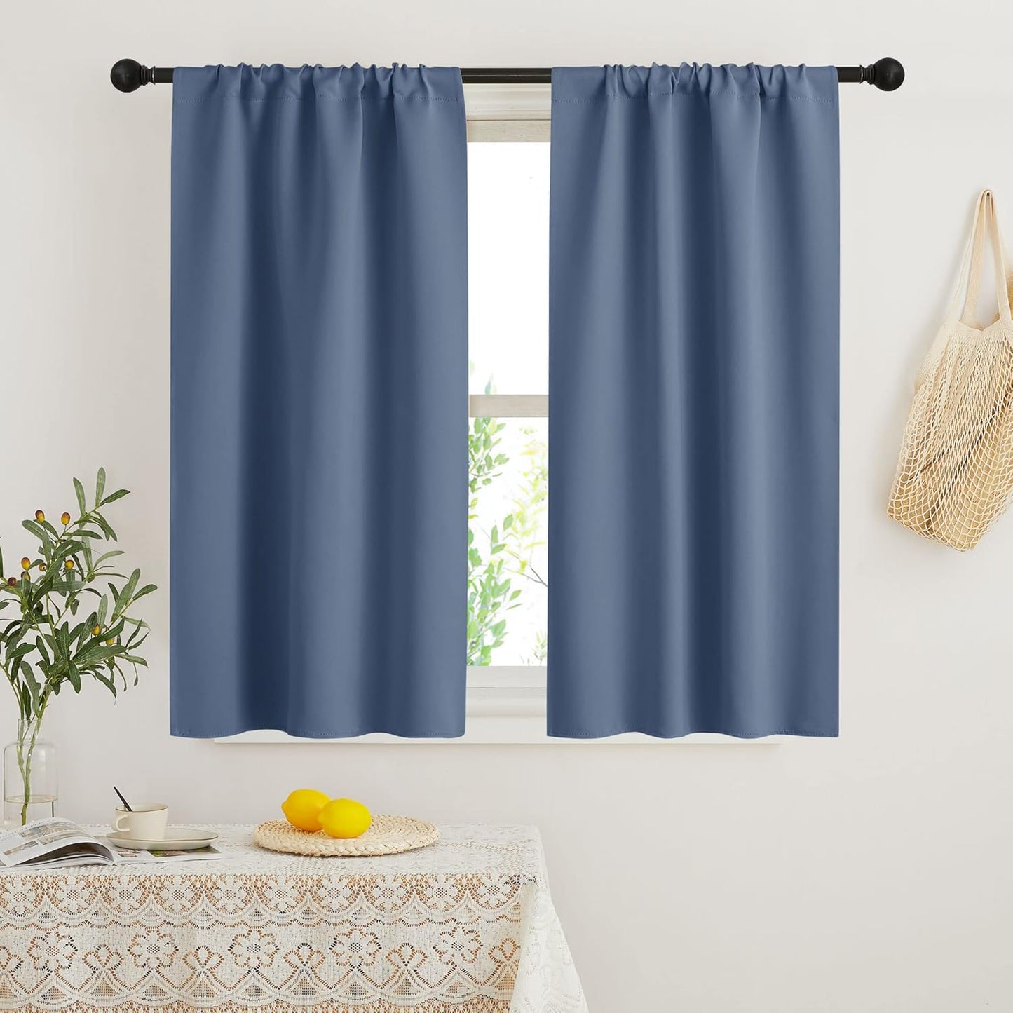 RYB HOME 45 inch Curtains for Kitchen Room Darkening Privacy Mini Curtain for RV Camper Bathroom Small Window, Width 29 x Length 45 inch, 2 Panels Set, Stone Blue