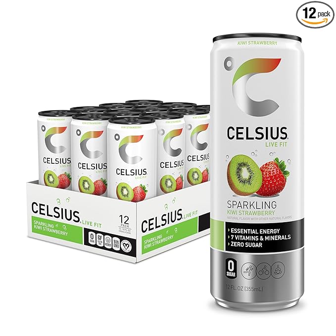 CELSIUS Sparkling Kiwi Strawberry, Sugar Free Energy Drink, 12 Fl Oz (Pack of 12)