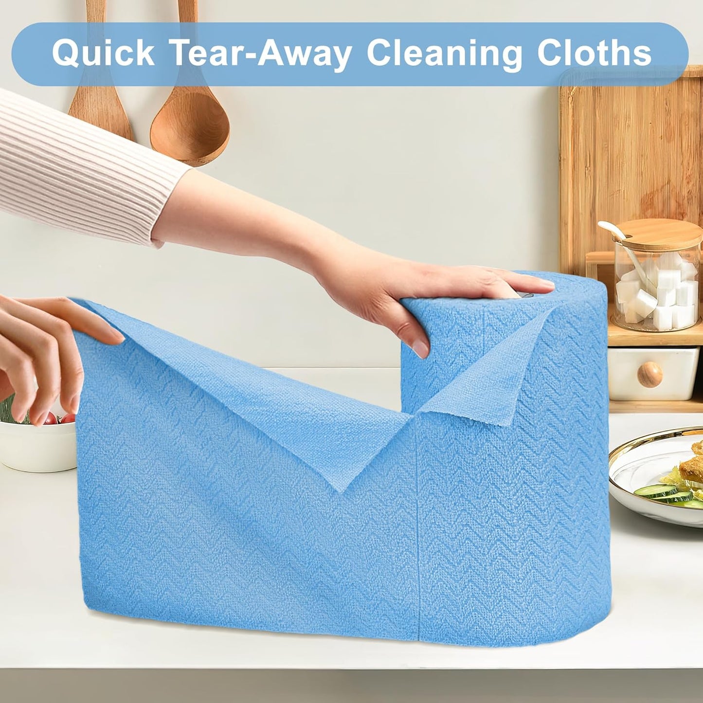 LIVOS Microfiber Cleaning Cloth Roll - 80 Pack, Reusable Paper Towels, Microfiber Towels for Cars, Super Absorbent Lint Free Cleaning Rags for House, Kitchen, Window-Light Blue, 11.5"x11.5"