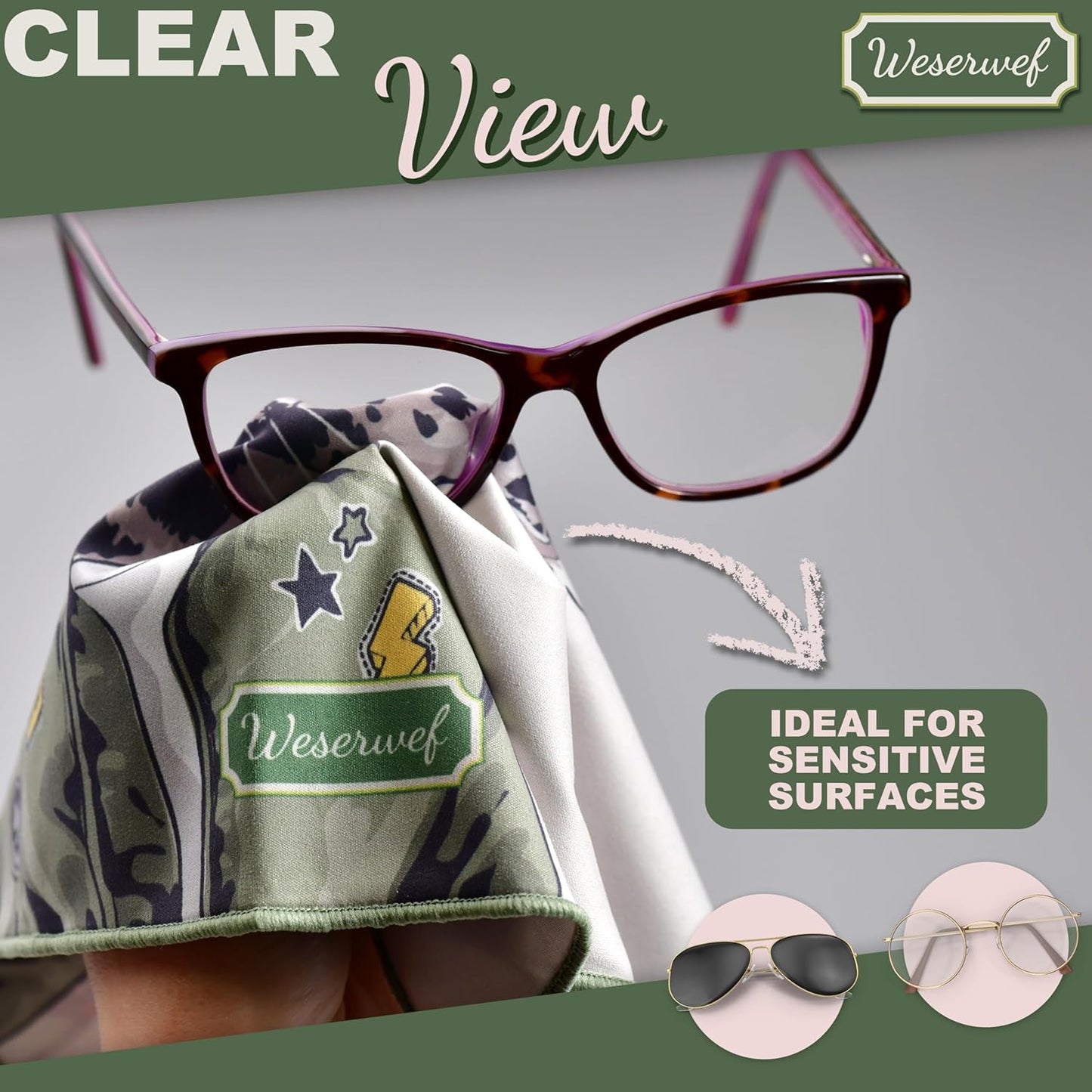 WESERWEF Design Microfiber Glasses Cleaning Cloth – Premium Cleaning Cloth for Eyeglasses, Screens, Tablets, Cameras & Lenses, 12" x 12", Ultra-Soft & Scratch-Free (Wild one)
