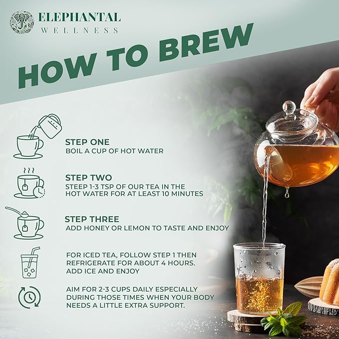Elephantal Wellness Premium Immuni-Tea | Immune System & Respiratory Support with Reishi, Clove, Echinacea & Elderberry | Handmade, Caffeine-Free, Non-GMO Loose Leaf Blend, 2oz, 20 Servings