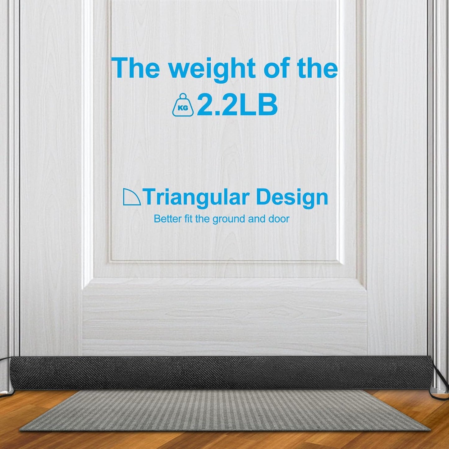 QUOLIX Triangle Under-Door Draft Stopper, 32" Noise Blocker, Weighted Weather Stripping, Gray Cotton & Polyester, Multi-Function Noise & Light Blocker, Black