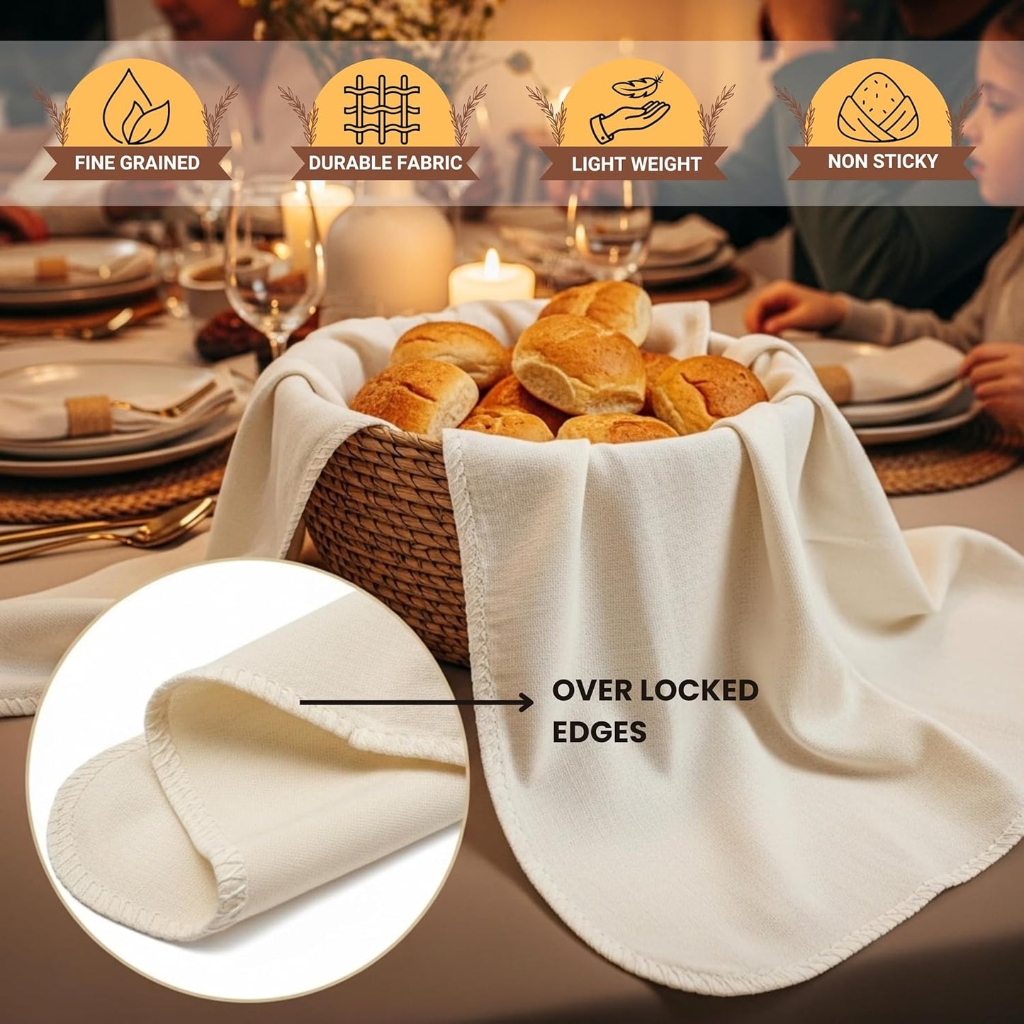 WHITEWRAP Unbleached Flour Sack Towels for Bread Proofing – Thick Cotton Baking Cloth for Baguettes, Ciabatta & Pastries – Reusable 28"x28" Towels, Set of 6