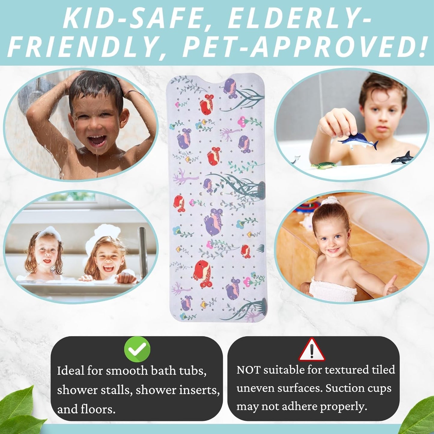 Kids Non Slip Bath Mat - Baby Bath Mat Non Slip - Bath Tub Mat Kids - Bathtub Mat Non Slip Baby - Baby Tub Mat - Baby Bath Mat for Tub - Anti Slip Shower Mat Kids - Bath Mat Toddler (Bath Aquarium)